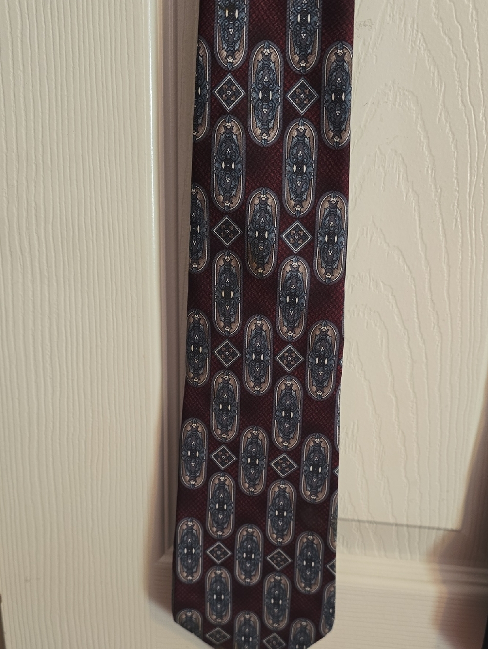 Halston Heritage Burgundy and Navy Geometric Silk Tie‎